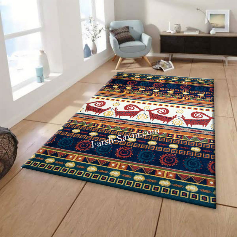 فرش ساوین شیوا سرمه ای فرش سنتی و دستبافت گونه