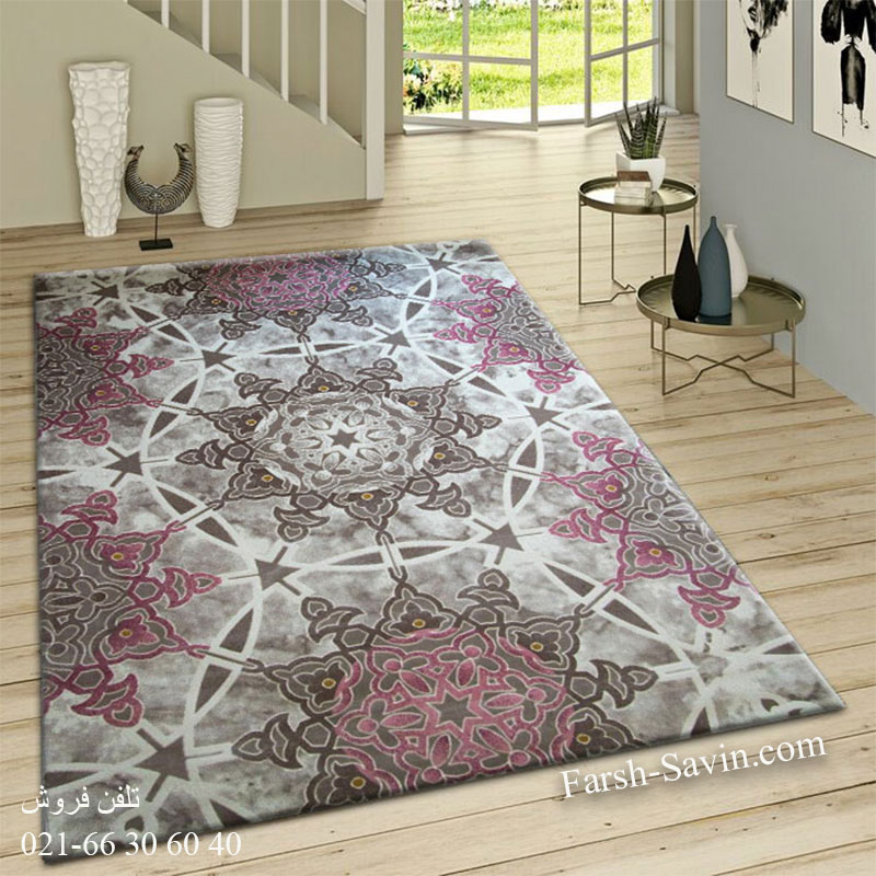 فرش ساوین 1509 صورتی فرش مدرن