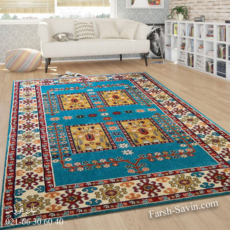 فرش ساوین قشقایی آبی فرش سنتی