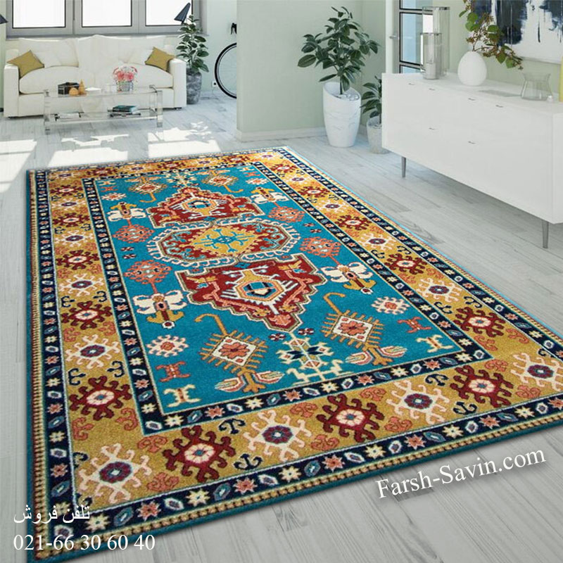 فرش ساوین طوبی آبی فرش سنتی