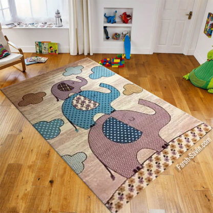 فرش ساوین طرح فیلی کرم 1/5 متری اتاق کودک فانتزی